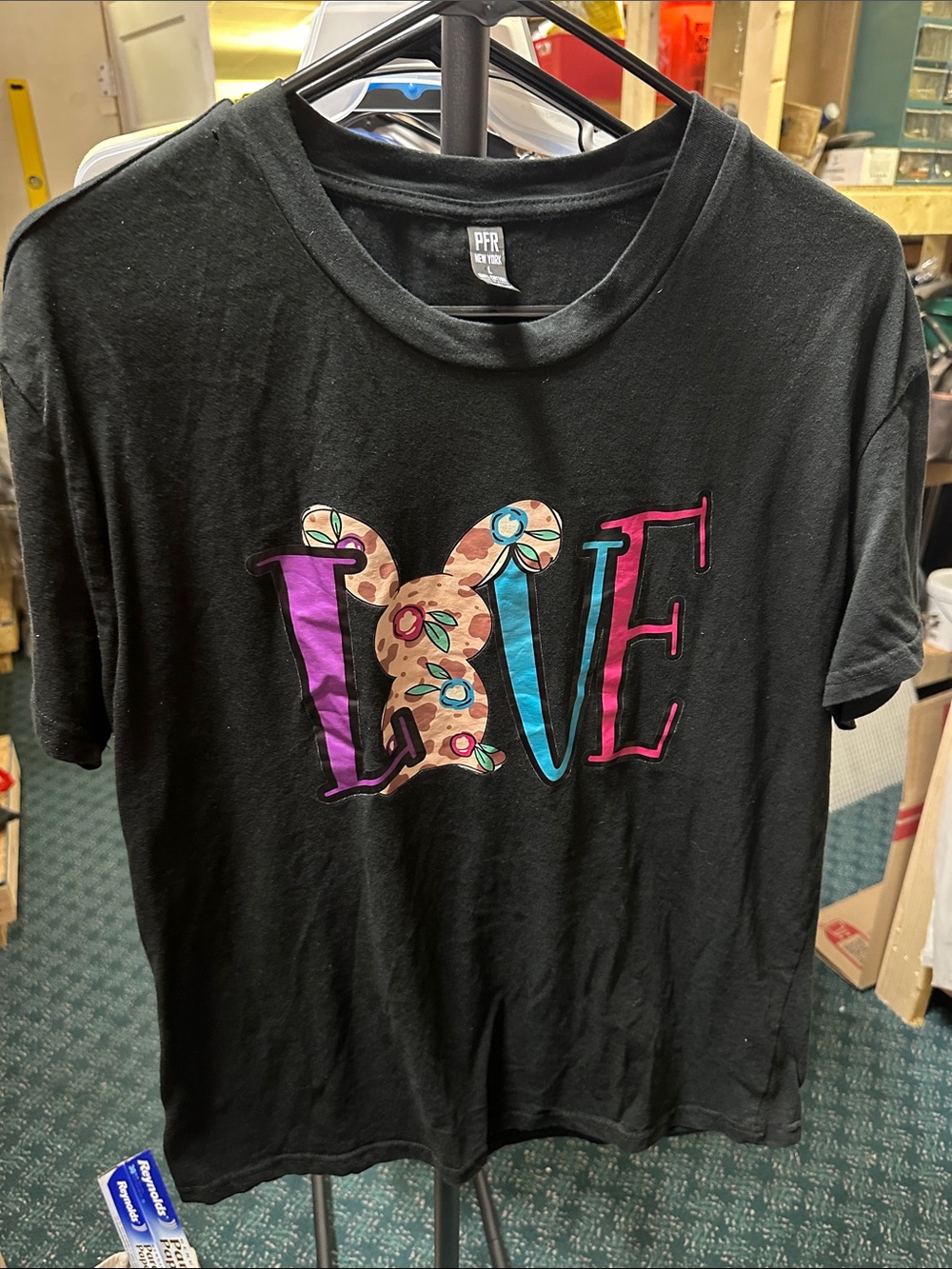 💐Black 'LOVE' Graphic Tee with Floral Bunny Accent